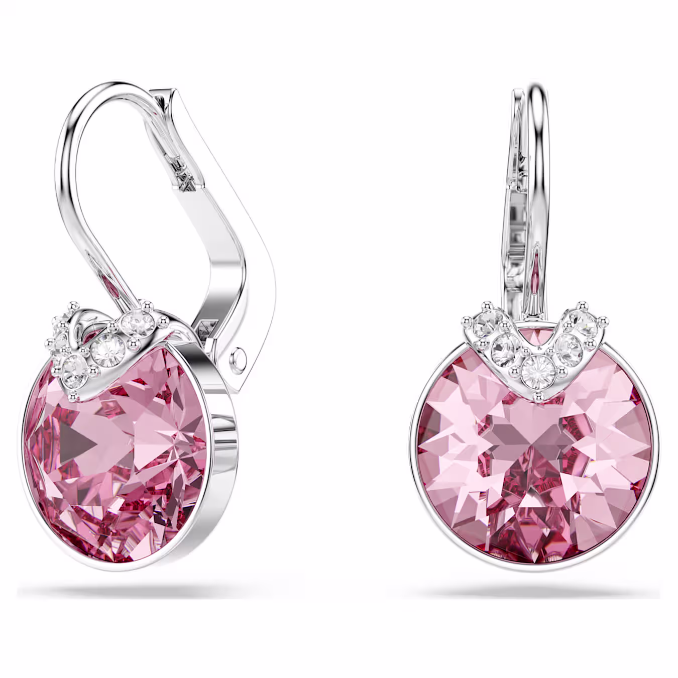 Bella V drop earrings Round cut, Pink, Rhodium plated