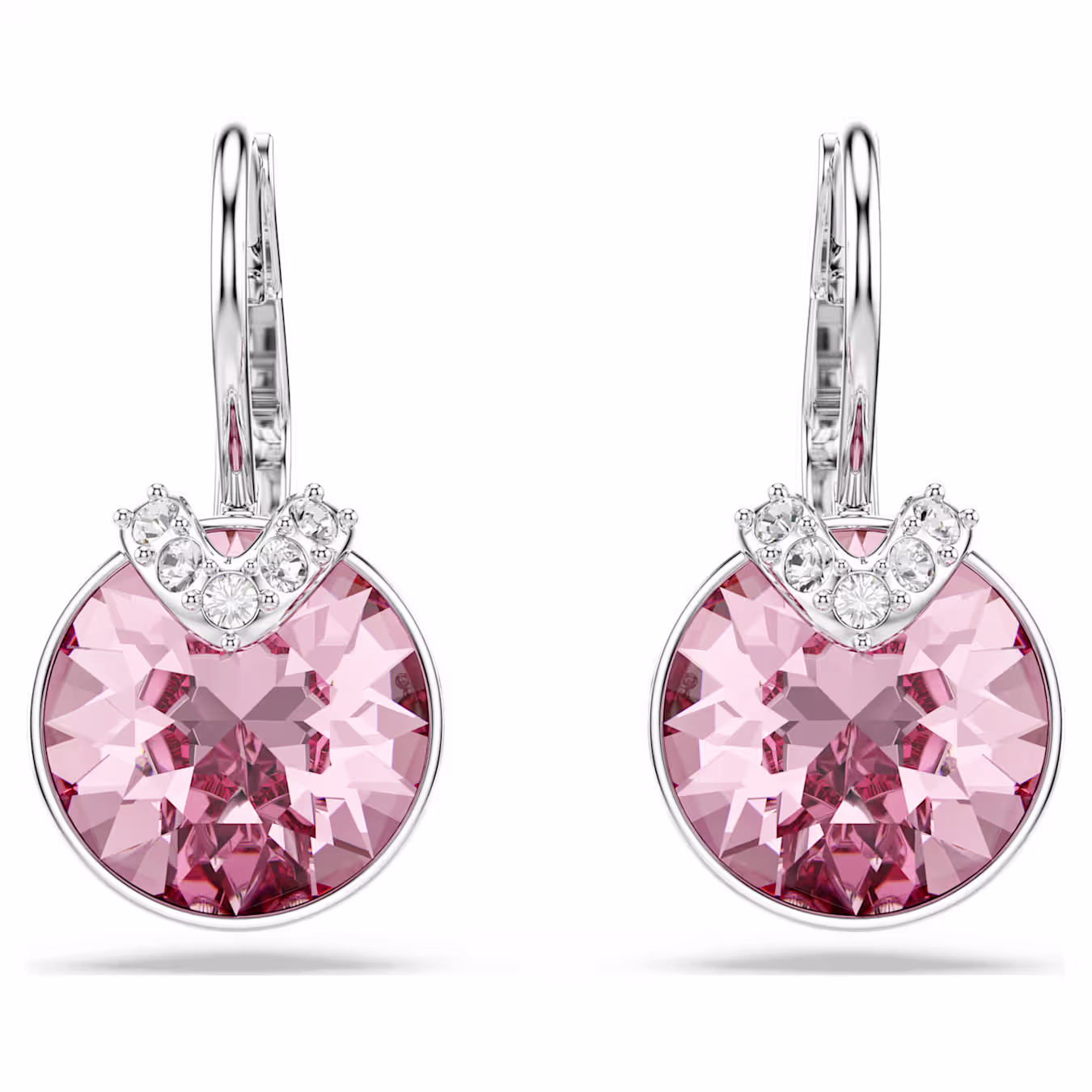 Bella V drop earrings Round cut, Pink, Rhodium plated - Image 2