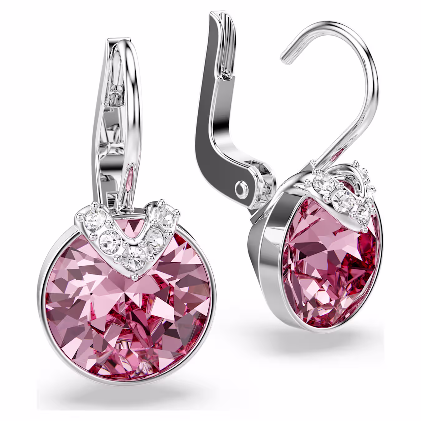 Bella V drop earrings Round cut, Pink, Rhodium plated - Image 3
