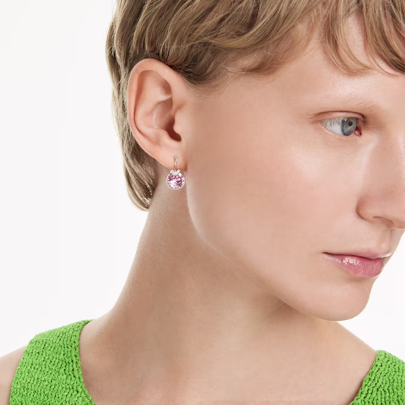 Bella V drop earrings Round cut, Pink, Rhodium plated - Image 5